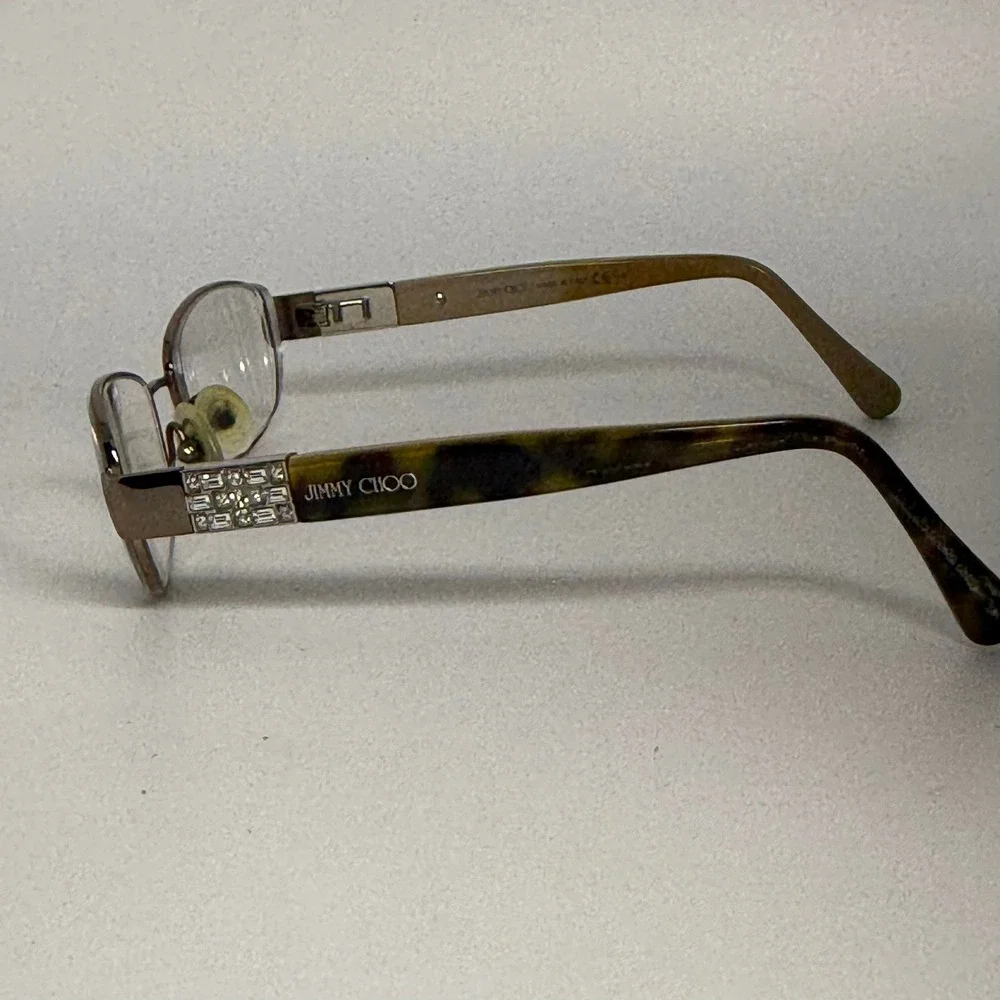 Jimmy Choo JC 15 Brown Metal Tortoise Crystal Eyeglass Frames Italy 23665